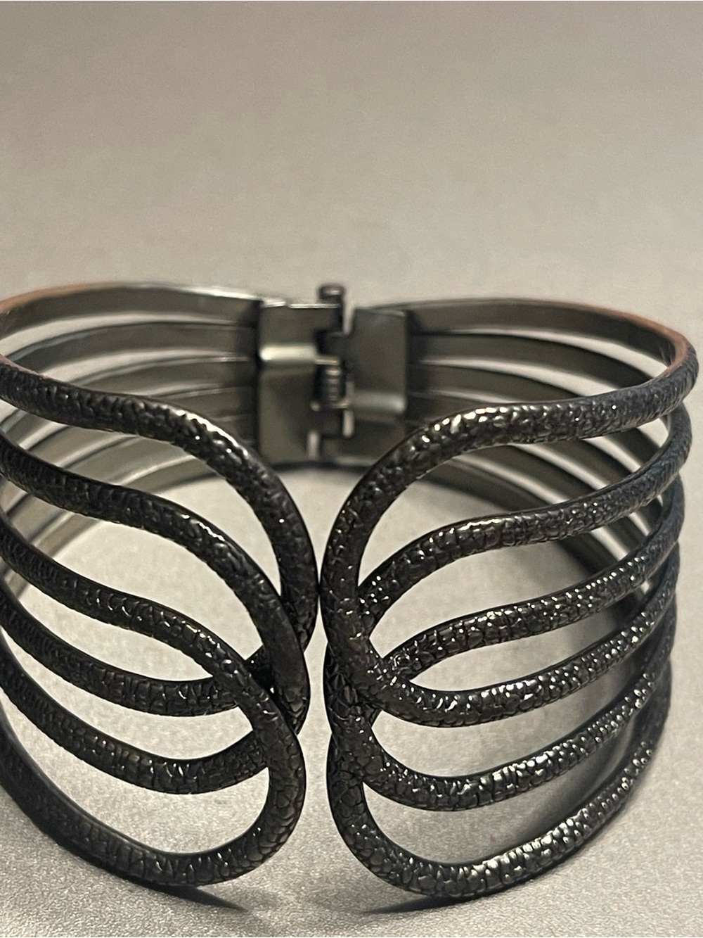 Women's Black Multi-Band Textured Cuff Bracelet
